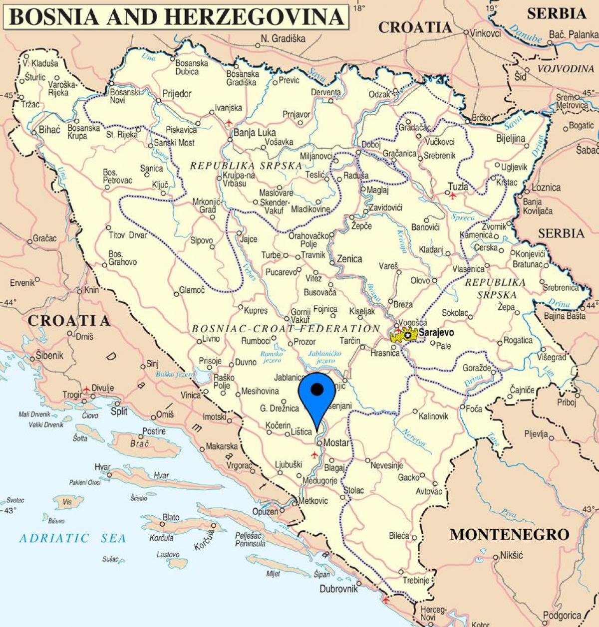 map of mostar Bosnia Herzegovina