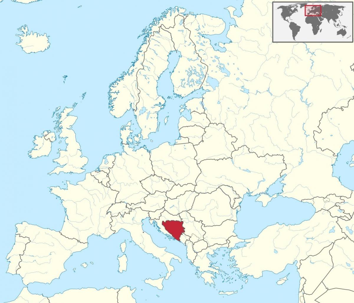 Bosnia on a map of europe