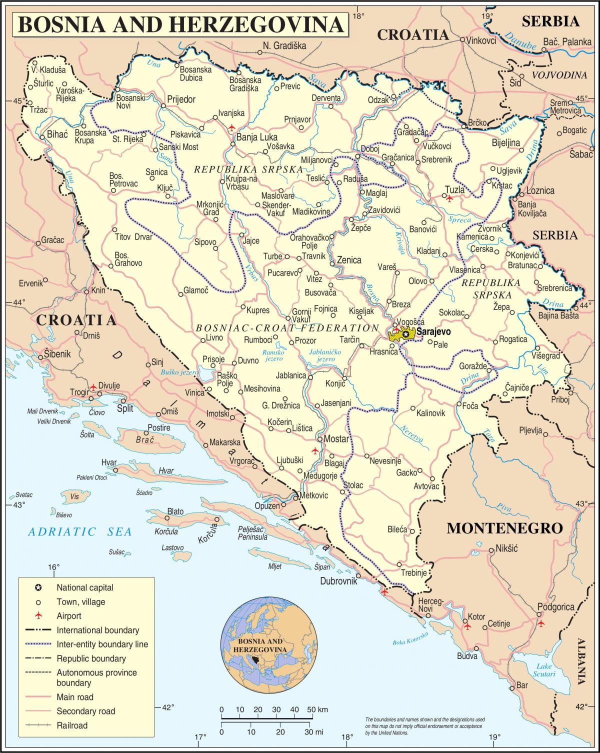 Map of Bosnia tourist